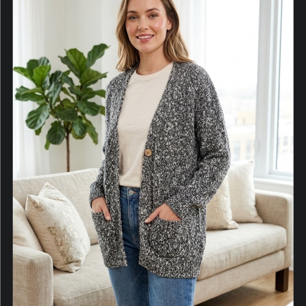 J. Jill Marled Gray Open-Front Pocket Cardigan